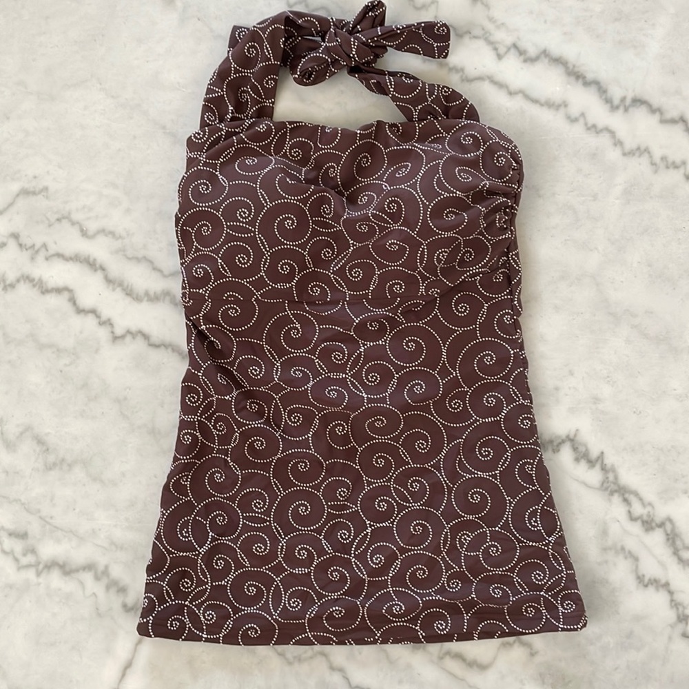 Brown swirl halter tankini swim top